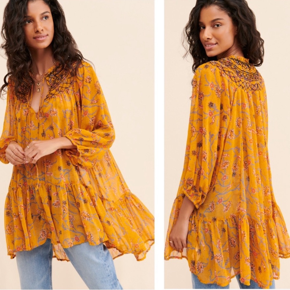 FREE PEOPLE mustard KEEPING UP WITH KARA tunic sz large - Picture 3 of 15